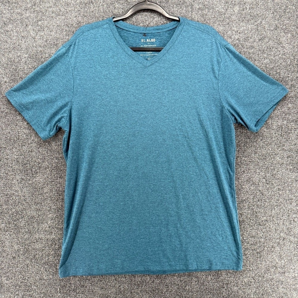 01. Algo Shirt Mens L Blue V-Neck Performance Short Sleeve UV SPF 40 Casual